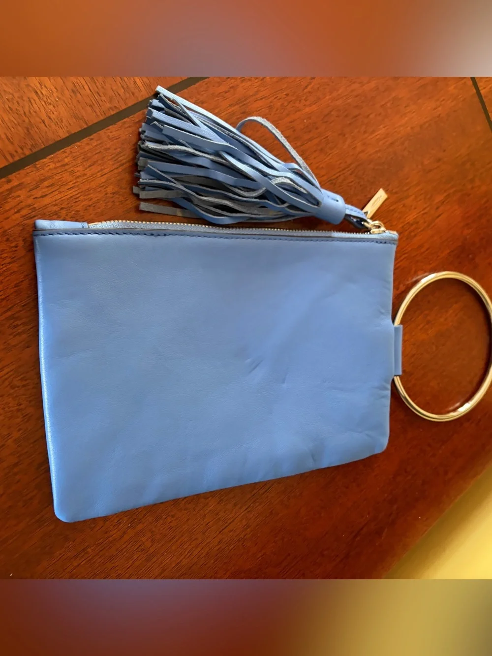 Thacker Nolita Cerulian Surf Blue Leather Purse/Wristlet with Tassel